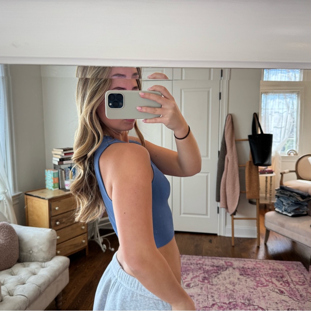 Blue Sleeveless Ribbed Top - Picture 2 of 2